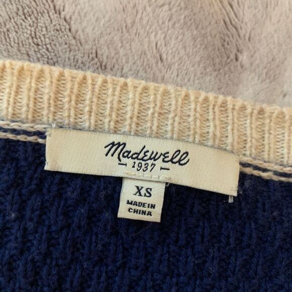 Madewell Striped Sweater Womens XS Cream Navy Knit Pullover‎ Long Sleeve Crew - Picture 4 of 6